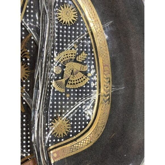 Vintage Georges Briard leaf Shaped Glass Relish Dish With Gold Designs MCM - Picture 10 of 12